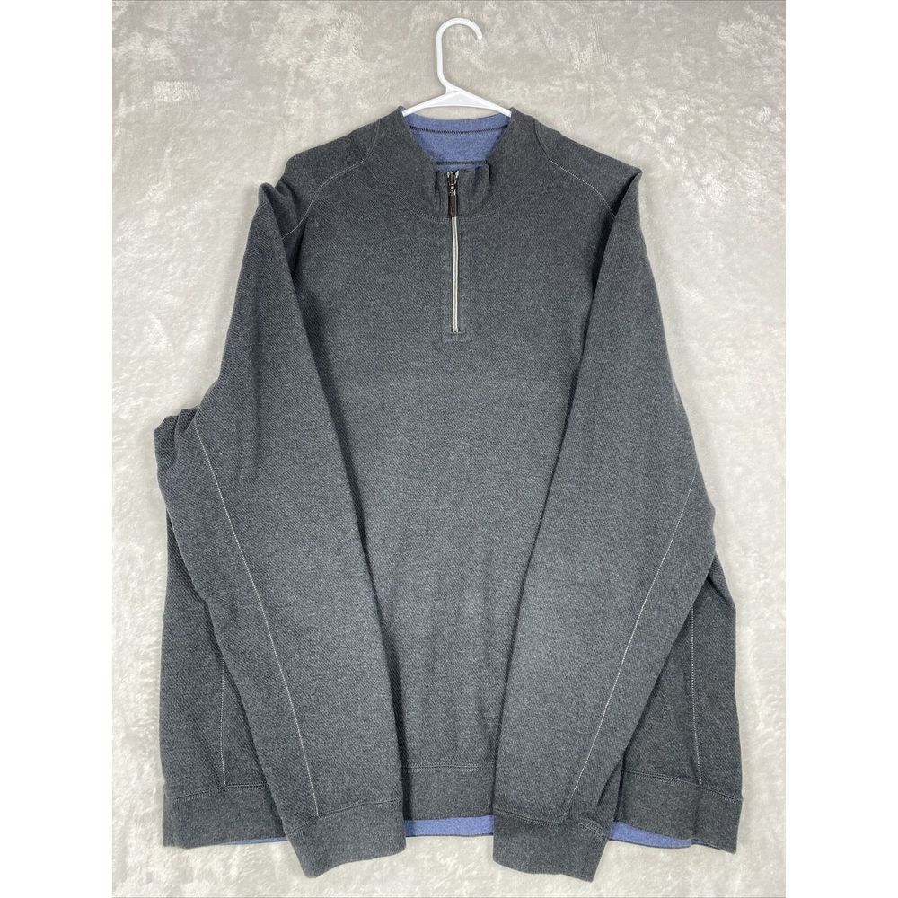 Tommy Bahama Men XXL Reversible Cotton Gray Long Sleeve Pullover Sweater‎ Shirt